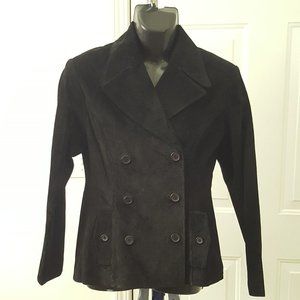 New Finity Vintage Boho Double Breasted Suede Leather Peacoat Jacket Sz 8 Black